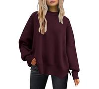 Pull Femme Automne Élégant Pull Tricoté Femme Oversize, Sweater Col Rond Pull Hiver Loose Fit Femme Pull Décontracté Tricoté à Manches Longues Pull Tricoté Hiver Chemisier Long, Bordeaux, XL