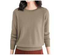 Pull Femme Automne Hiver Chaud Chic et Élégant Pull Fin Femme Manche Longue Col Rond Demi Saison Pullover Femme Tricoté Basic Doux Chandail Femme Leger Simple Uni Vintage (04#Kaki, M)