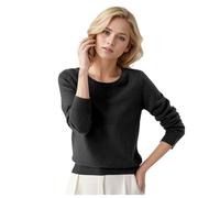 Pull Femme Automne Hiver Chaud Chic et Élégant Pull Fin Femme Manche Longue Col Rond Demi Saison Pullover Femme Tricoté Basic Doux Chandail Femme Leger Simple Uni Vintage (01#Noir, L)