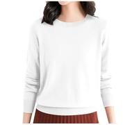 Pull Femme Automne Hiver Chaud Chic et Élégant Pull Fin Femme Manche Longue Col Rond Demi Saison Pullover Femme Tricoté Basic Doux Chandail Femme Leger Simple Uni Vintage (02#Blance, XL)