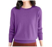 Pull Femme Automne Hiver Chaud Chic et Élégant Pull Fin Femme Manche Longue Col Rond Demi Saison Pullover Femme Tricoté Basic Doux Chandail Femme Leger Simple Uni Vintage (04#Violet foncé, XL)