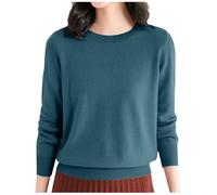 Pull Femme Automne Hiver Chaud Chic et Élégant Pull Fin Femme Manche Longue Col Rond Demi Saison Pullover Femme Tricoté Basic Doux Chandail Femme Leger Simple Uni Vintage (03#Bleu Marine, L)