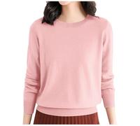 Pull Femme Automne Hiver Chaud Chic et Élégant Pull Fin Femme Manche Longue Col Rond Demi Saison Pullover Femme Tricoté Basic Doux Chandail Femme Leger Simple Uni Vintage (02#Rose, S)