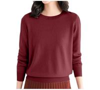 Pull Femme Automne Hiver Chaud Chic et Élégant Pull Fin Femme Manche Longue Col Rond Demi Saison Pullover Femme Tricoté Basic Doux Chandail Femme Leger Simple Uni Vintage (02#Bordeaux, 3XL)