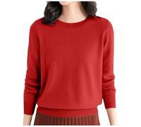 Pull Femme Automne Hiver Chaud Chic et Élégant Pull Fin Femme Manche Longue Col Rond Demi Saison Pullover Femme Tricoté Basic Doux Chandail Femme Leger Simple Uni Vintage (03#Rouge, L)