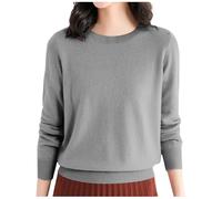 Pull Femme Automne Hiver Chaud Chic et Élégant Pull Fin Femme Manche Longue Col Rond Demi Saison Pullover Femme Tricoté Basic Doux Chandail Femme Leger Simple Uni Vintage (04#Gris foncé, 3XL)