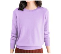 Pull Femme Automne Hiver Chaud Chic et Élégant Pull Fin Femme Manche Longue Col Rond Demi Saison Pullover Femme Tricoté Basic Doux Chandail Femme Leger Simple Uni Vintage (04#Violet Clair, L)