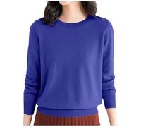 Pull Femme Automne Hiver Chaud Chic et Élégant Pull Fin Femme Manche Longue Col Rond Demi Saison Pullover Femme Tricoté Basic Doux Chandail Femme Leger Simple Uni Vintage (03#Bleu, XL)