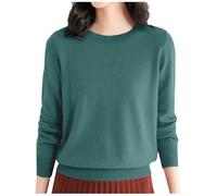 Pull Femme Automne Hiver Chaud Chic et Élégant Pull Fin Femme Manche Longue Col Rond Demi Saison Pullover Femme Tricoté Basic Doux Chandail Femme Leger Simple Uni Vintage (03#Vert, XL)
