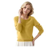 Pull Femme Automne Hiver Chaud Chic et Élégant Pull Fin Femme Manche Longue Col Rond Demi Saison Pullover Femme Tricoté Basic Doux Chandail Femme Leger Simple Uni Vintage (01#Jaune, XL)