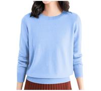 Pull Femme Automne Hiver Chaud Chic et Élégant Pull Fin Femme Manche Longue Col Rond Demi Saison Pullover Femme Tricoté Basic Doux Chandail Femme Leger Simple Uni Vintage (04#Bleu, S)