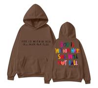 Pull Femme Bleu Clair avec l'inscription « In God » disponible « In God » Sweat à capuche « Dieu est dans son cœur elle ne tombera pas ». Sweat à capuche zippé, café, S