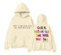Pull Femme Bleu Clair avec l'inscription « In God » disponible « In God » Sweat à capuche « Dieu est dans son cœur elle ne tombera pas ». Sweat à capuche zippé, beige, M
