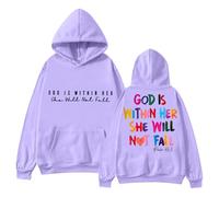 Pull Femme Bleu Clair avec l'inscription « In God » disponible « In God » Sweat à capuche « Dieu est dans son cœur elle ne tombera pas ». Sweat à capuche zippé, lilas, L