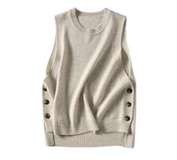 Pull Femme Brillant Pull Automne Hiver Chaud Vintage col Rond sans Manches Pull en côtelé Gilet Haut Pull Polaire Femme Chaude (Beige, S)