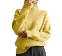 Pull Femme Chaud Noir Pull Long Femme Chic Ample Et Décontracté pour Littéraire Nouvelle Automne Et Hiver 2023 Long Hiver Gros Yellow XL