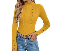 Pull Femme Chic Et Elegant Chaud Pull Fin Femme Grande Taille Sweater avec Bouton sous-Pull Décontracté Couleur Unie Pullover 2025 Nouveau Hiver Polyvalent Loungewear Extérieur Sweater