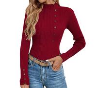 Pull Femme Chic Et Elegant Chaud Pull Fin Femme Grande Taille Sweater avec Bouton sous-Pull Décontracté Couleur Unie Pullover 2025 Nouveau Hiver Polyvalent Loungewear Extérieur Sweater
