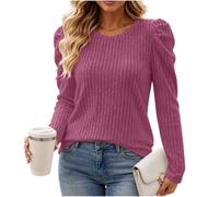 Pull Femme Chic et Élégant Col Rond Haut en Tricot Ajusté Manches Longues | Pullover Femme Manches Bouffantes Maille Côtelée Sweater Élégant avec Épaules Gigot Tops Hiver Chaud Décontracté