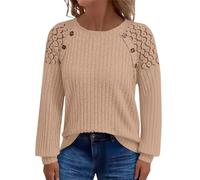Pull Femme Chic Et Elegant Col Rond, Tee Shirt Manche Longue Femme Oversize, 2025 Nouveau Sweater Ajourée Dentelle T-Shirt Couleur Unie Tricoté Pullover Décontractés Polyvalent Tshirt S-4Xl