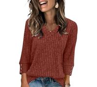 Pull Femme Chic Et Elegant Coton Haut Femme Chic Et Elegant Grande Taille Oversize Tee Shirt Col V Polaire Cachemire sous Pull Pas Cher Chaude Laine Classics Basique Tshirt Sweat(Safran,M)