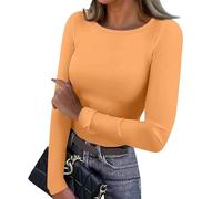 Pull Femme Chic Et Elegant Grande Taille Haut Femme Chic Et Elegant Coton Oversize T Shirt Col Rond Automne Laine sous Pull Pas Cher Sport Cachemire Basique Slim Fit Sweatshirts(Orange,XL)