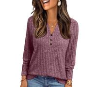 Pull Femme Chic Et Elegant Grande Taille Tee Shirt Manche Longue Femme Oversize Coton Top Col V Sport Cachemire Sweat Pas Cher Chaude Laine Slim Fit Basique sous Pull(Violet,XXL)