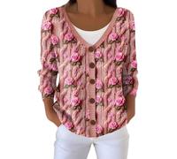 Pull Femme Chic et Elegant Hiver Cardigan Ruban Rose Cancer du Sein Sweat Automne Gilets Manche Longue Cachemire Hiver Pulls en Tricot Leger Grande Taille Sweatshirts Bouton Ouvert Blouson Sweater