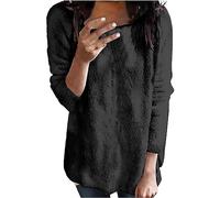Pull Femme Chic et Elegant Laine Col Rond - Manteau Hiver Chaud Pull Manches Longue Pulls Uni Manteau Décontractés Loungewear Vêtements Doublée en Polaire Grande Taille Haut (Black-a, L)