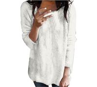 Pull Femme Chic et Elegant Laine Col Rond - Manteau Hiver Chaud Pull Manches Longue Pulls Uni Manteau Décontractés Loungewear Vêtements Doublée en Polaire Grande Taille Haut (White-a, S)