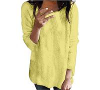 Pull Femme Chic et Elegant Laine Col Rond - Manteau Hiver Chaud Pull Manches Longue Pulls Uni Manteau Décontractés Loungewear Vêtements Doublée en Polaire Grande Taille Haut (Yellow-a, M)