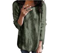 Pull Femme Chic et Elegant Laine Col Rond - Manteau Hiver Chaud Pull Manches Longue Pulls Uni Manteau Décontractés Loungewear Vêtements Doublée en Polaire Grande Taille Haut (Green-c, XXL)
