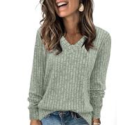 Pull Femme Chic Et Elegant Oversize Haut Femme Chic Et Elegant Coton Grande Taille Tunique Col V Polaire Laine sous Pull Pas Cher Chaude Cachemire Classics Slim Fit Top Sweat(Vert Clair,L)