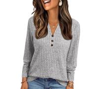 Pull Femme Chic Et Elegant Oversize T Shirt Manche Longue Femme Grande Taille Coton Top Col V Chaude Cachemire sous Pull Pas Cher Sport Laine Classics Basique Sweatshirts(Gris Clair,M)