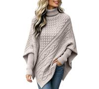 Pull Femme Chic et Élégant Poncho Tricot Manche Longue Col Roulé Pull Long Femme Hiver Froid Confort Quotidien Urbain Coupe Ample Lourde Profil Droit Ligne Vetement Plein Air