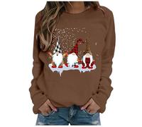 Pull Femme Chic Et Elegant, Sweat à Capuche à Manches Longues et col Ras du Cou pour Femme, imprimé Flocon de Neige, décontracté, pour poupées (Coffee, L)