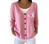 Pull Femme Chic et Elegant Sweater Hiver Cardigan Ruban Rose Cancer du Sein Sweats Gilets Manche Longue Pulls Cachemire en Tricot Leger Grande Taille Sweatshirts Bouton Ouvert Blouson Manteau