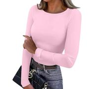 Pull Femme Chic Et Elegant Tee Shirt Manche Longue Femme Coton Tee Shirt Col Rond Chaude Cachemire Sweatshirts Pas Cher Polaire Laine Slim Fit Classics Top sous Pull(Rose,XXL)
