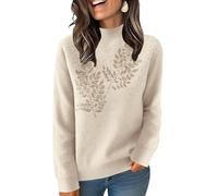 Pull Femme Chic Et Elegant Tee Shirt Manche Longue Femme Coton Tunique Col roulé Polaire Cachemire Sweat Pas Cher Automne Laine Slim Fit Classics Top Sweatshirts(Beige,XXL)