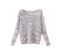 Pull Femme Chic Et Elegant Women's New French Loose Thin Hollow Design One Shoulder Knitted Jumper Pull Femme organ (Purple, M)