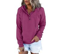 Pull femme col en V - Sweat-shirt élégant à manches longues - Couleur unie - T-shirt long avec poche - T-shirt de sport - Grande taille - Sweat à capuche basique à manches longues confortable, rose, S