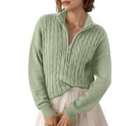 Pull Femme Col Revers Chic Camionneur Sweat Noel Grande Taille Long Plaide Noël Leopard Paillettes Sweetplaid Rayé Hiver Islandais Court Pull de Noel Femme Vert Menthe XL