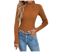 Pull Femme Col Roulé Tricot TorsadéE Hiver Chaud Pullover Manches Longues éLastique Slim Fit Pullover Jacquard Tricot Automne Hiver Top Chandail Chic Et Confortable DéContractéE Pull (Brown-c, M)