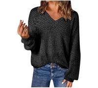 Pull Femme Col V Manches Longues Chandails Automne Et Hiver Pour Femme Hauts en Tricot Femme Sexy Tops Fashion Tendance Couleur Unie Pullover Femme Pas Cher Chic et Élégant Vêtements à La Mode