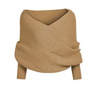 Pull Femme Col V Plongeant Sexy Epaule Denudee Pull Hiver Chaud Stylé Dissimulé Coeur Croisé Pullover Elegant Tricot Elastique Leger Sweat Fantaisie Basique Couleur Unie Sweatshirt (Brown, One Size)