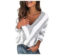 Pull Femme Col V Sexy en Tricot à Rayures Pull Femme Chic Et Elegant Hiver Chaud Rayé Ample Mode Pullover Sweatshirt Vintage Haut Décontracté Manche Longue Pull Tricoté