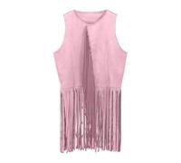 Pull femme cool gilet tenues hippie costume ensemble enfant fille franges gilet cosplay fête costume manches longues t-shirts fille 146, Rose, 3-4 ans