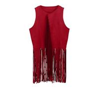 Pull femme cool gilet tenues hippie costume ensemble enfant fille franges gilet cosplay fête costume manches longues t-shirts fille 146, rouge, 9-10 ans