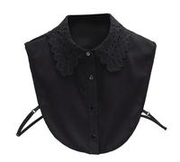 Pull Femme Décontracté Couleur Unie Dentelle avec Col de Perruque Pull Chemise Col Décoratif Blouses Sans Col, Noir , Taille unique