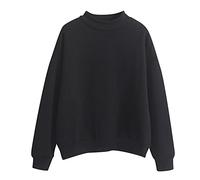 Pull Femme décontracté Facile Couleur Unie à Manches Longues col Rond Haut Chemise Sweat Capuche Femme Zip Vetement pour Femmes Pull Capuche Femme Sweat Capuche Manche Femme (Black, M)